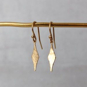 Hammered harlequin diamond drop earrings 14 GF